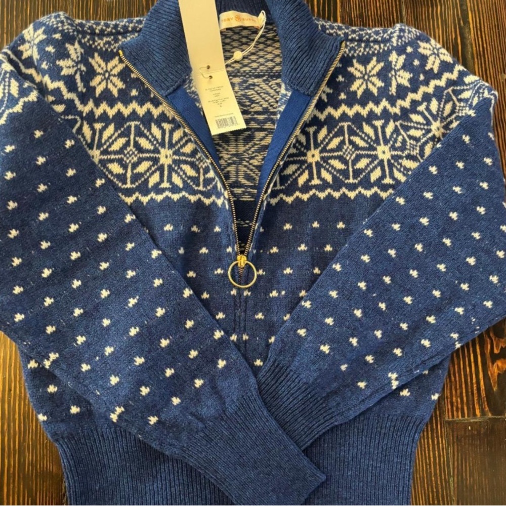 Tory Burch Navy and White Patterned Cardigan